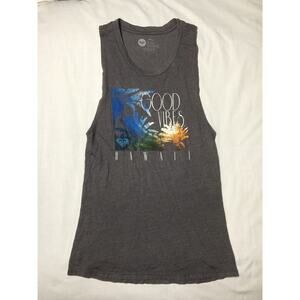 Roxy Good Vibes Hawaii Tank Top Small Gray Tropical Graphic Beachy Boho